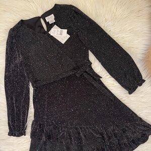 BLUSH by US Angels "Faux Wrapknit dress in Black Sparkle" NWT